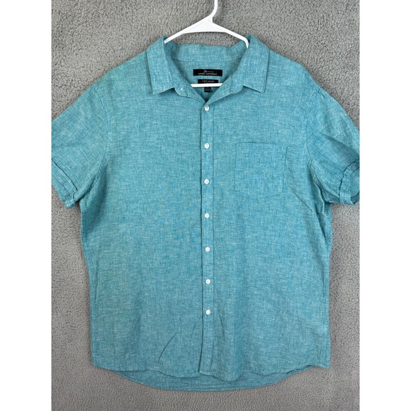Marc Anthony Shirt Mens XL Blue Linen Blend Slim Fit Casual Short Sleeve Summer